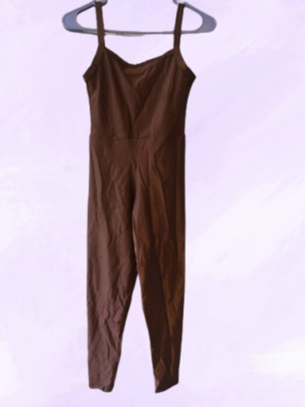 Ribbed athletic bodysuit spaghetti strap exercise workout in brown. XS/ small